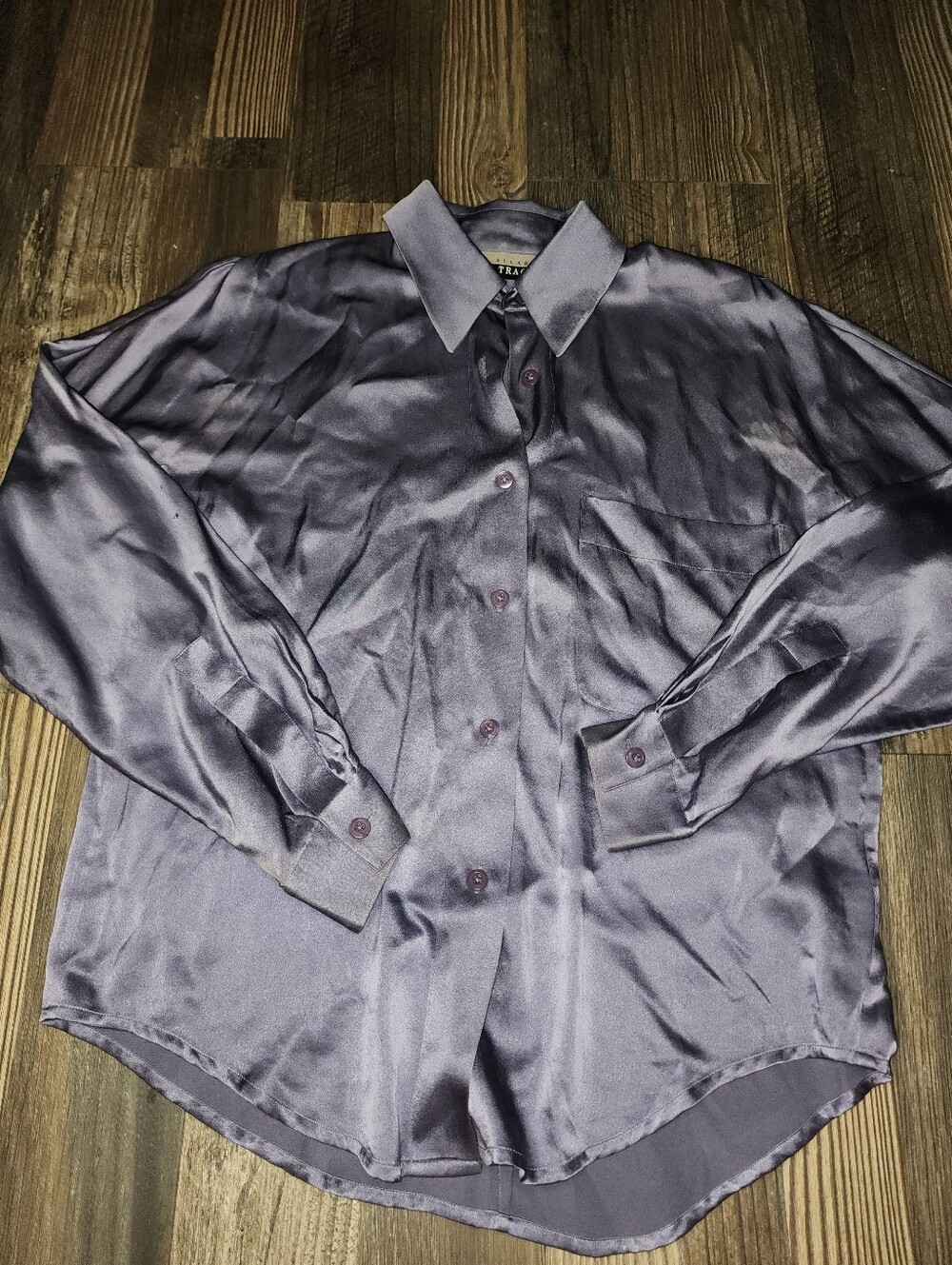 Vintage Linda Allard Ellen Tracy Blouse 100% Silk Blue Shimmer Sz 4 Button Front